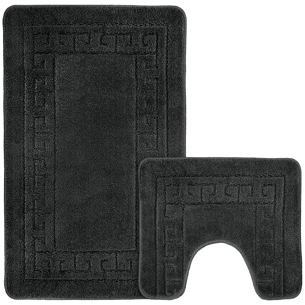 Velosso Greek Key Charcoal Bath Mat Set Image 1
