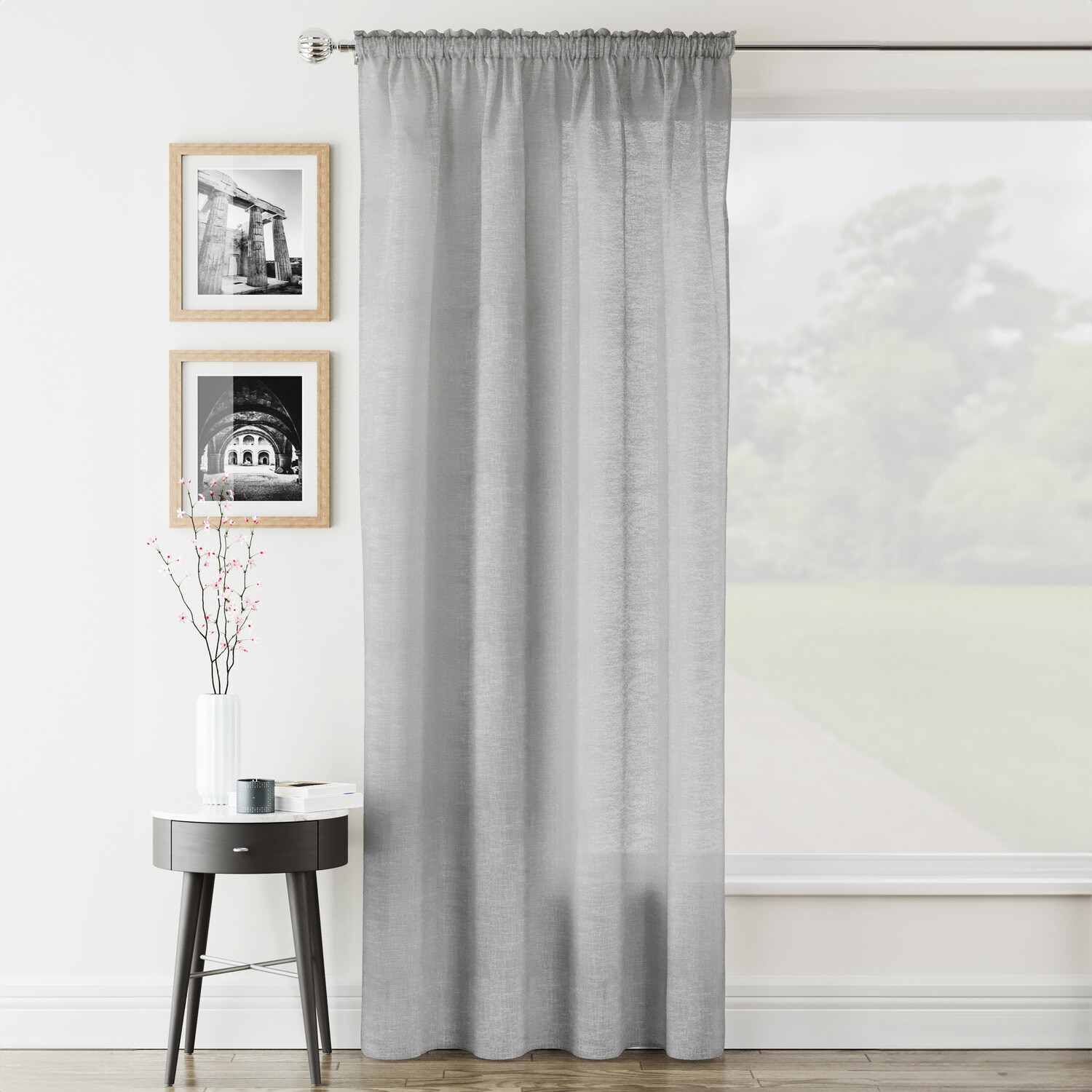 Rhodes Voile Panel Curtain - Silver / 122cm Image 1