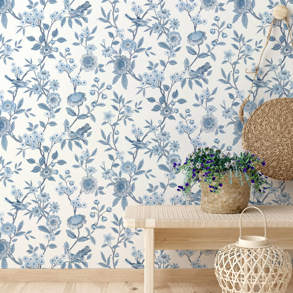 Fine Decor Eleanor Floral Blue Wallpaper Image 4