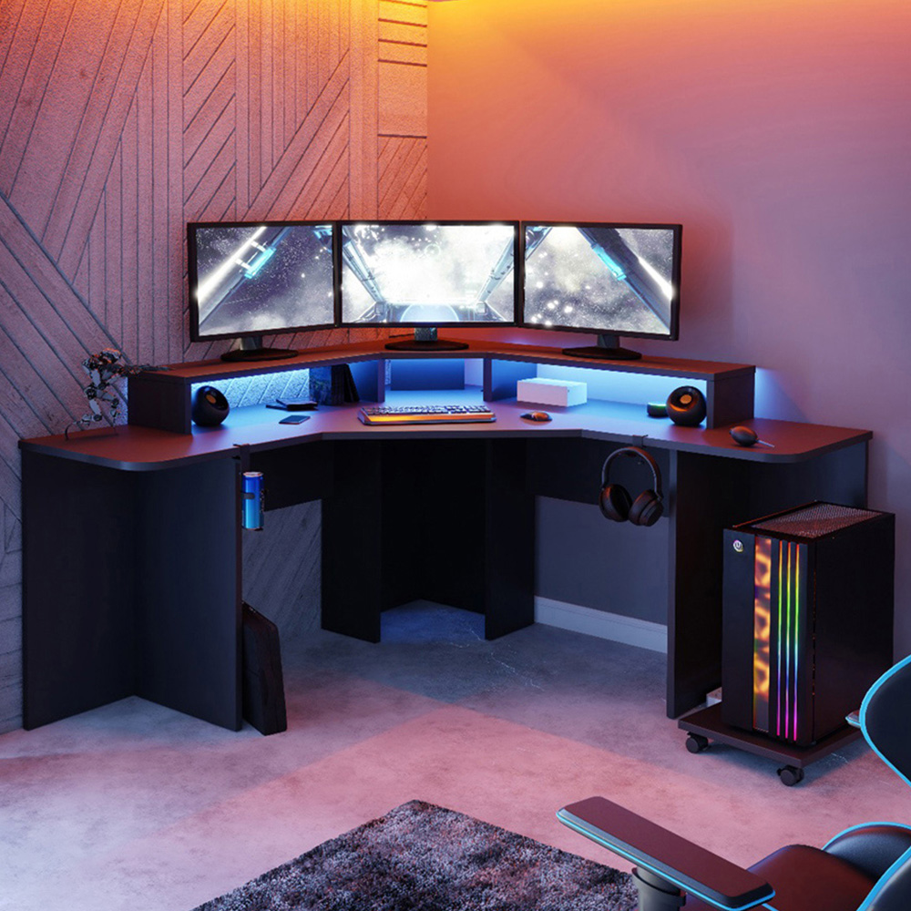 Recoil Quartz LED Corner Gaming Desk Black Image 1