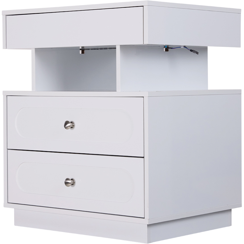 Living and Home 3 Drawer Single Shelf White Bedside Table with RGB LED Light Image 2