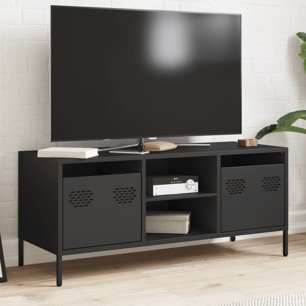 vidaXL 2 Drawer 2 Shelf Black Steel Industrial Style TV Cabinet Image 1