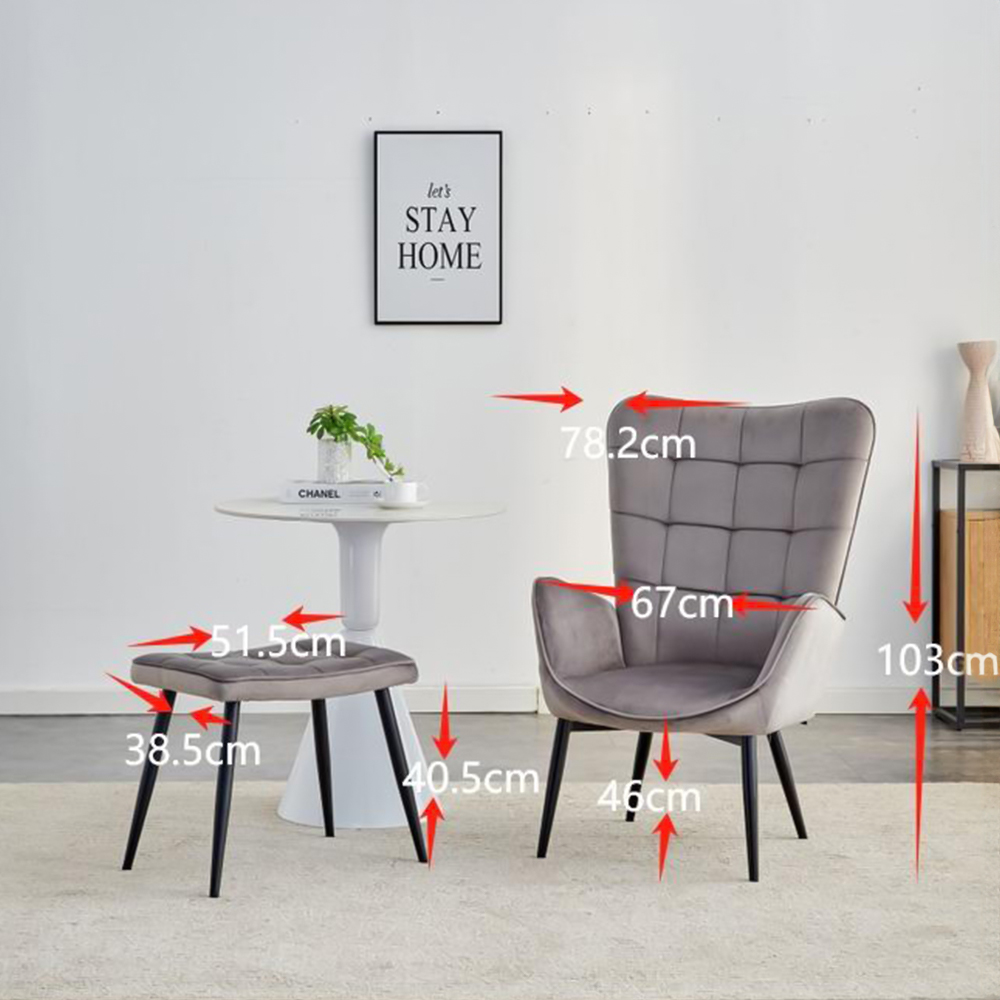 Grey velvet chair and footstool top