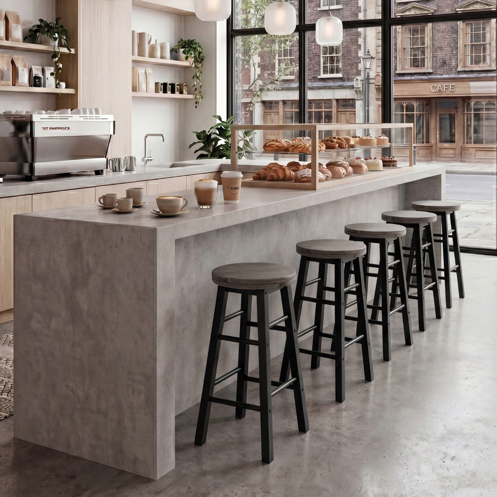 CHEF VIDA Set of 2 Black Wooden Revolving Bar Stools Image 6