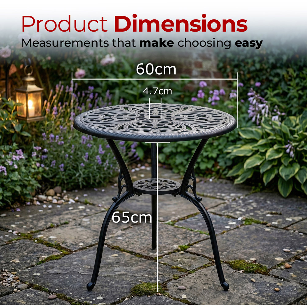 Centurion Bangui 2 Seater Black Round Garden Bistro Table with Parasol Hole Image 9