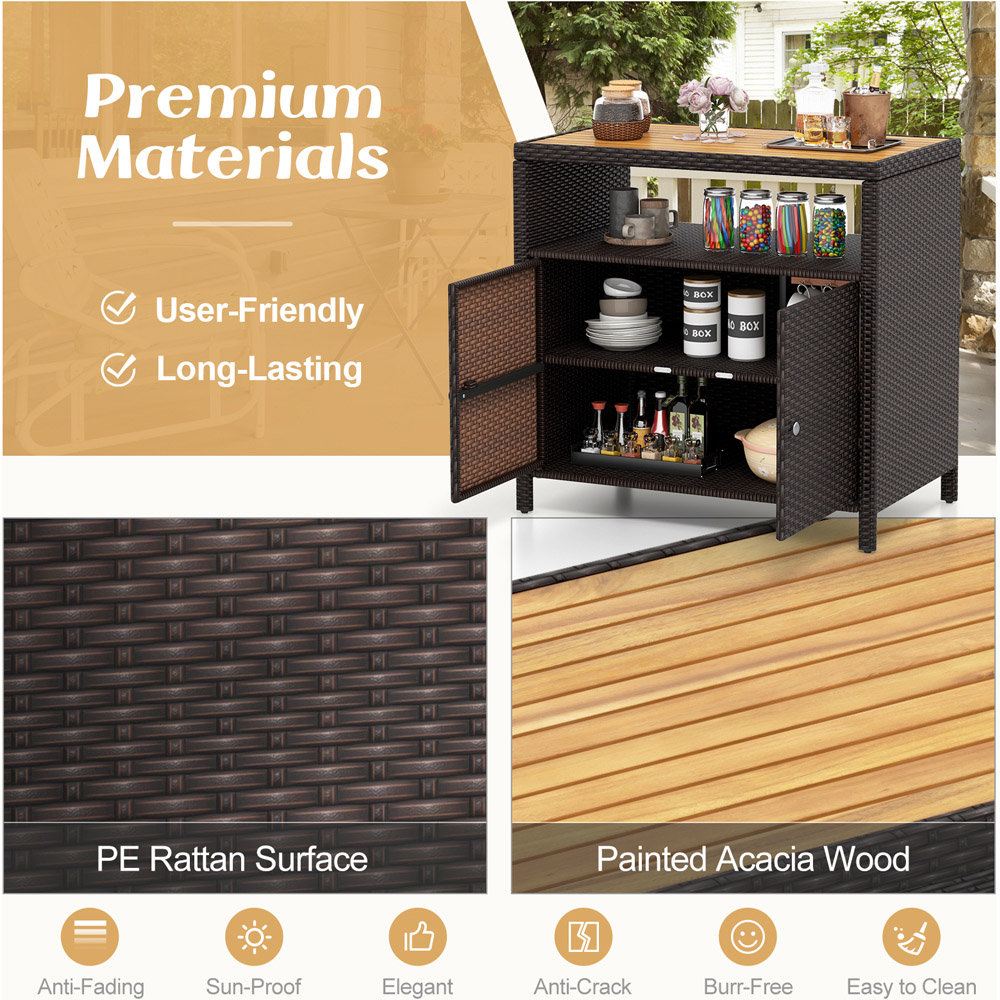 Costway 2 Door Single Shelf Brown Rattan Storage Cabinet Image 4