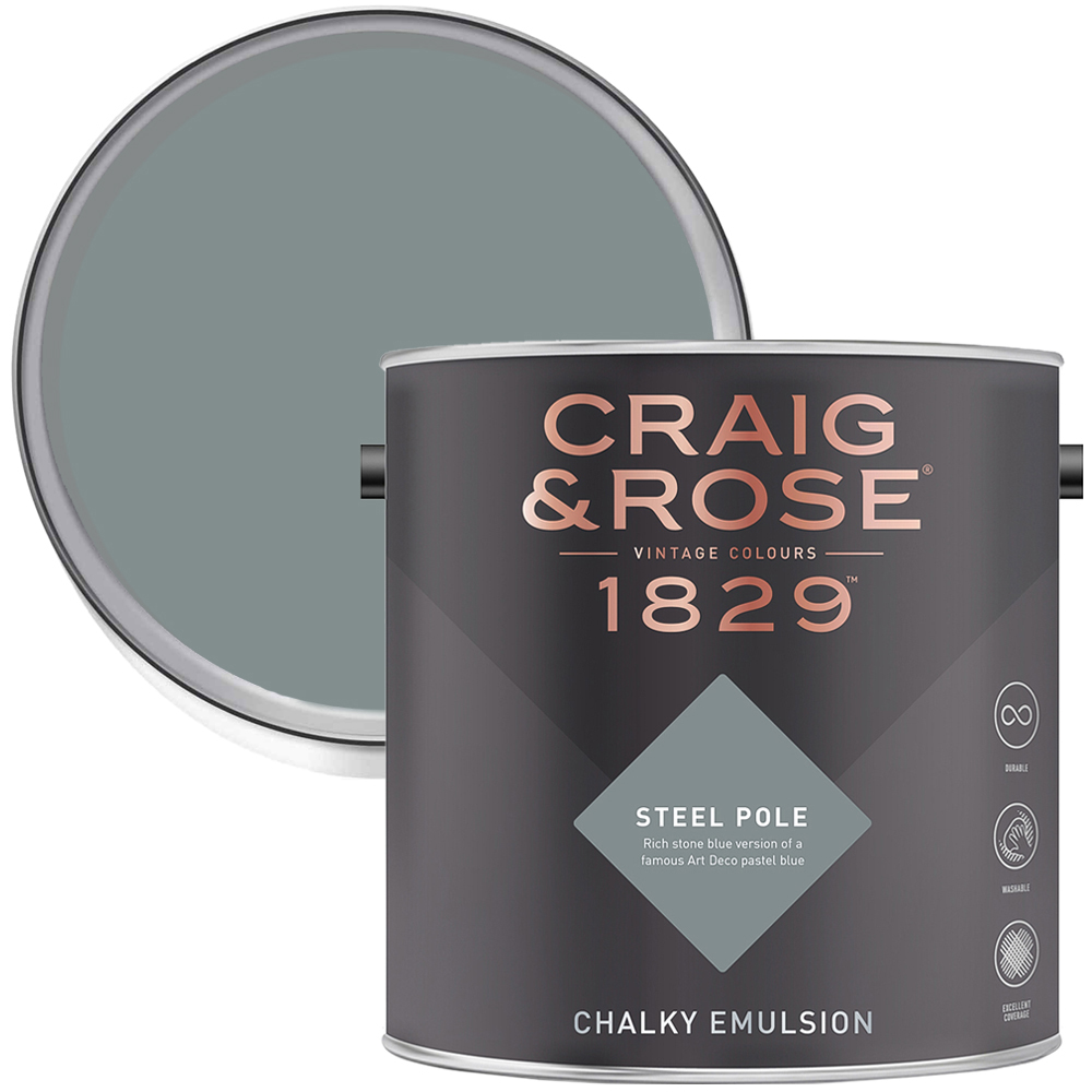 Craig & Rose 1829 Vintage Walls and Ceilings Steel Pole Chalky Matt Emulsion Paint 2.5L Image 1