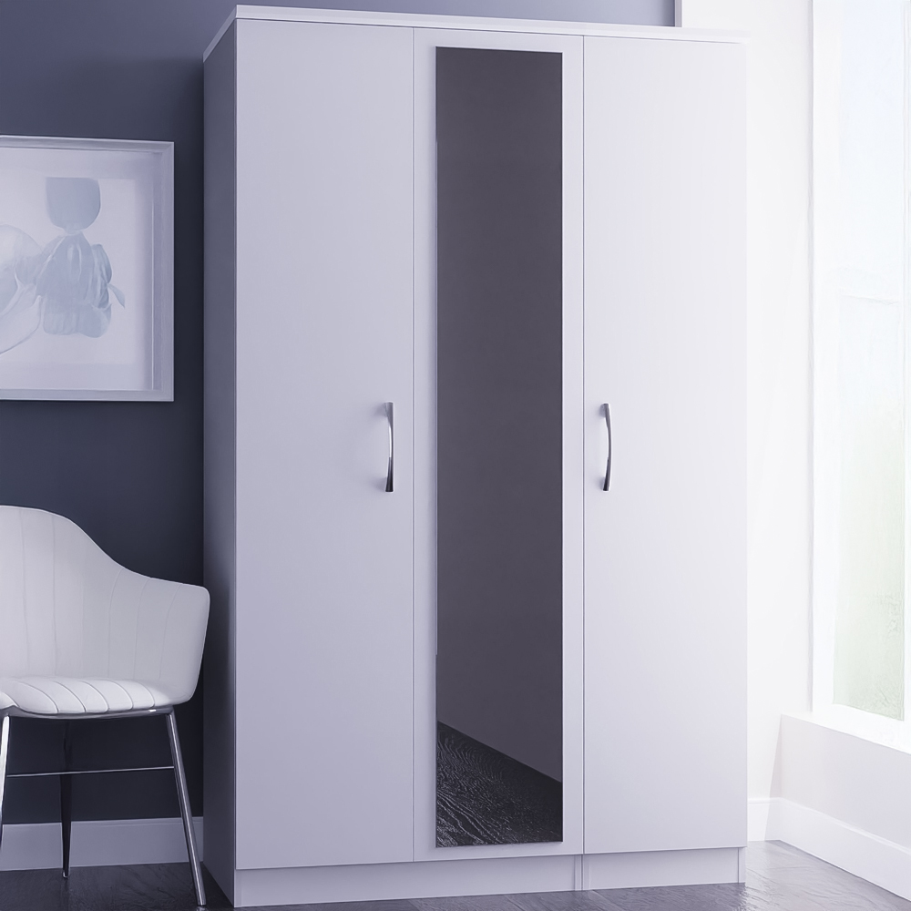 Crowndale Avon 3 Door White Matt Mirror Wardrobe Ready Assembled Image 1