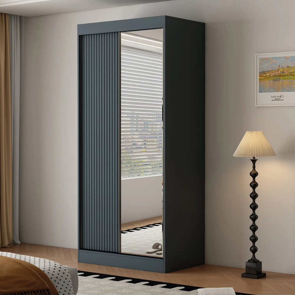 ARTESA Berlin 2 Door Dark Grey Mirrored Sliding Wardrobe Image 6