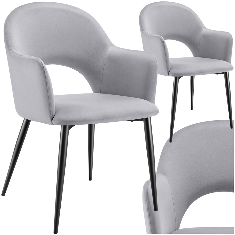 tectake Sasha Set of 2 Light Grey Velvet Dining Chair Image 2
