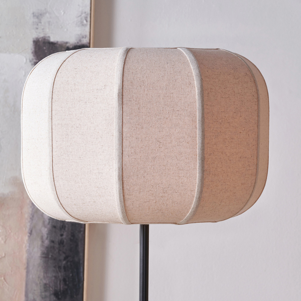 Pacific Lifestyle Oscar Natural Linen Shade Black Metal Structured Floor Lamp Image 4