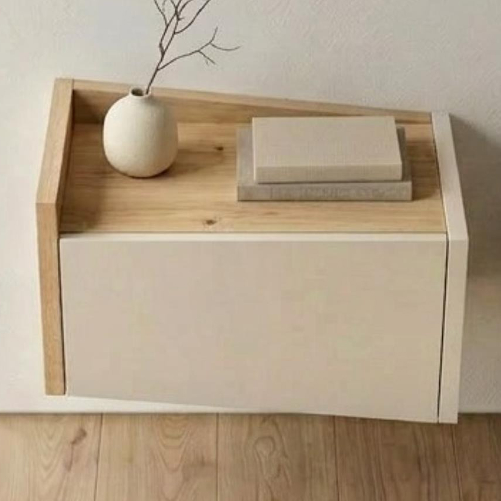 Decortie Diago Single Drawer Sapphire Oak Left Hand Wall Mounted Bedside Table Image 1