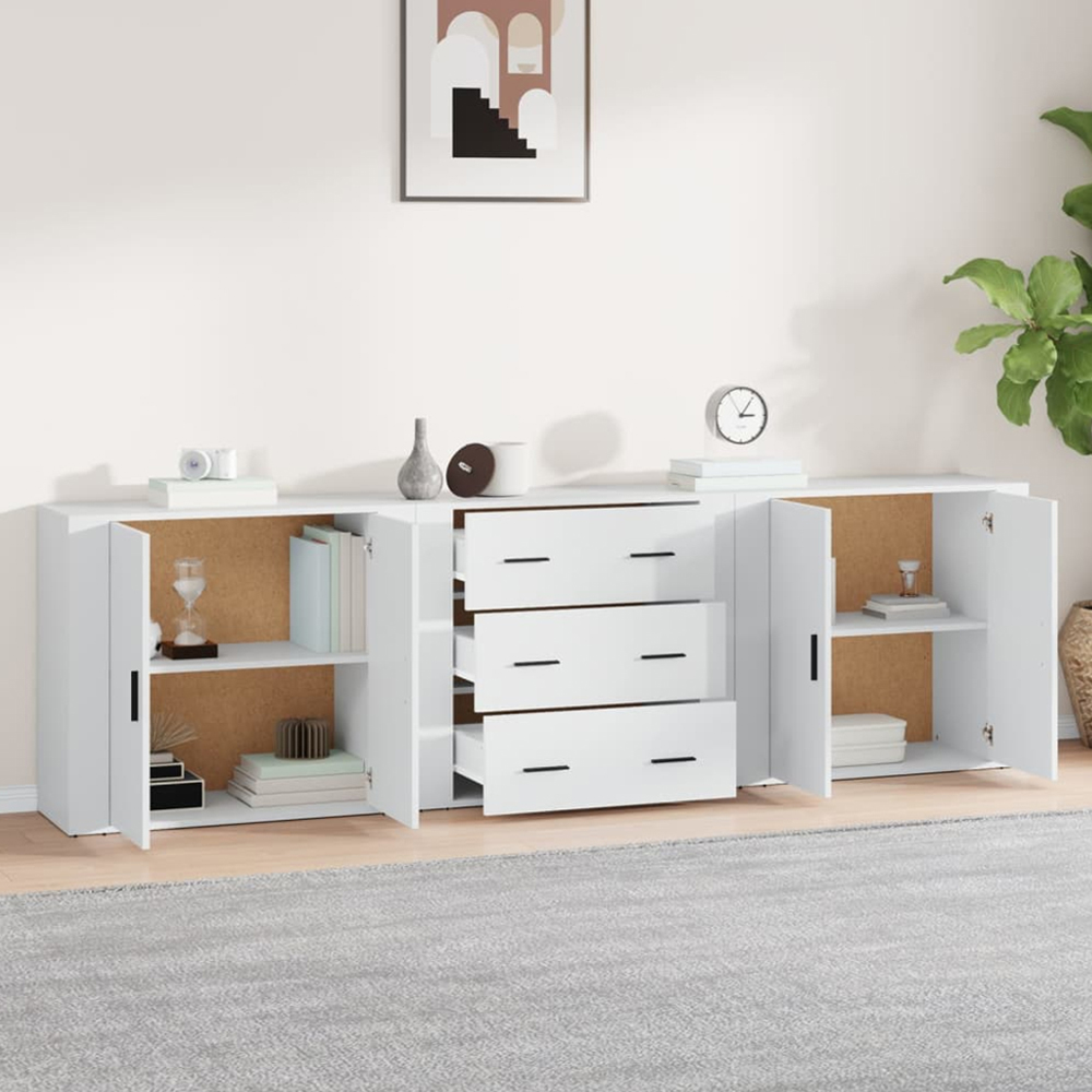 vidaXL 4 Door 3 Drawer White Sideboard 3 Piece Image 1