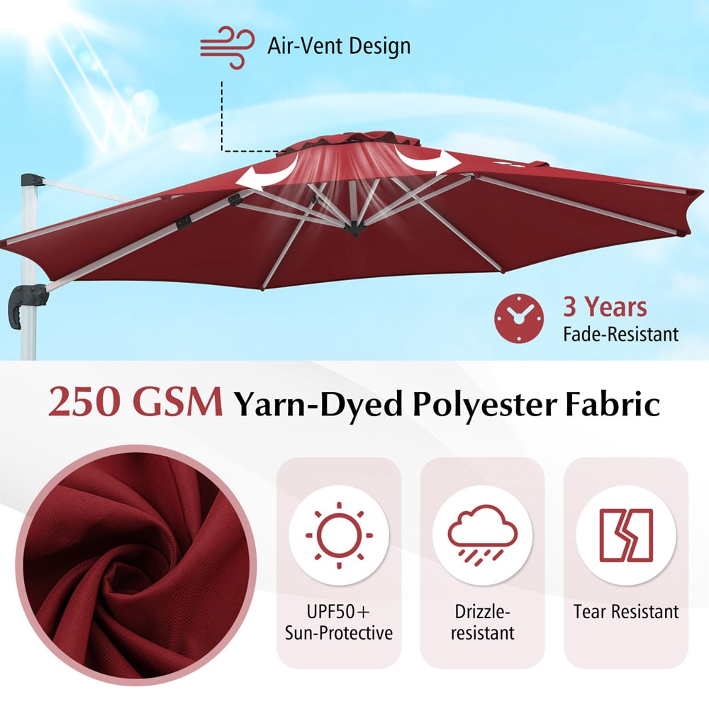 Costway Red Rotating Outdoor Umbrella 3.25m Image 7