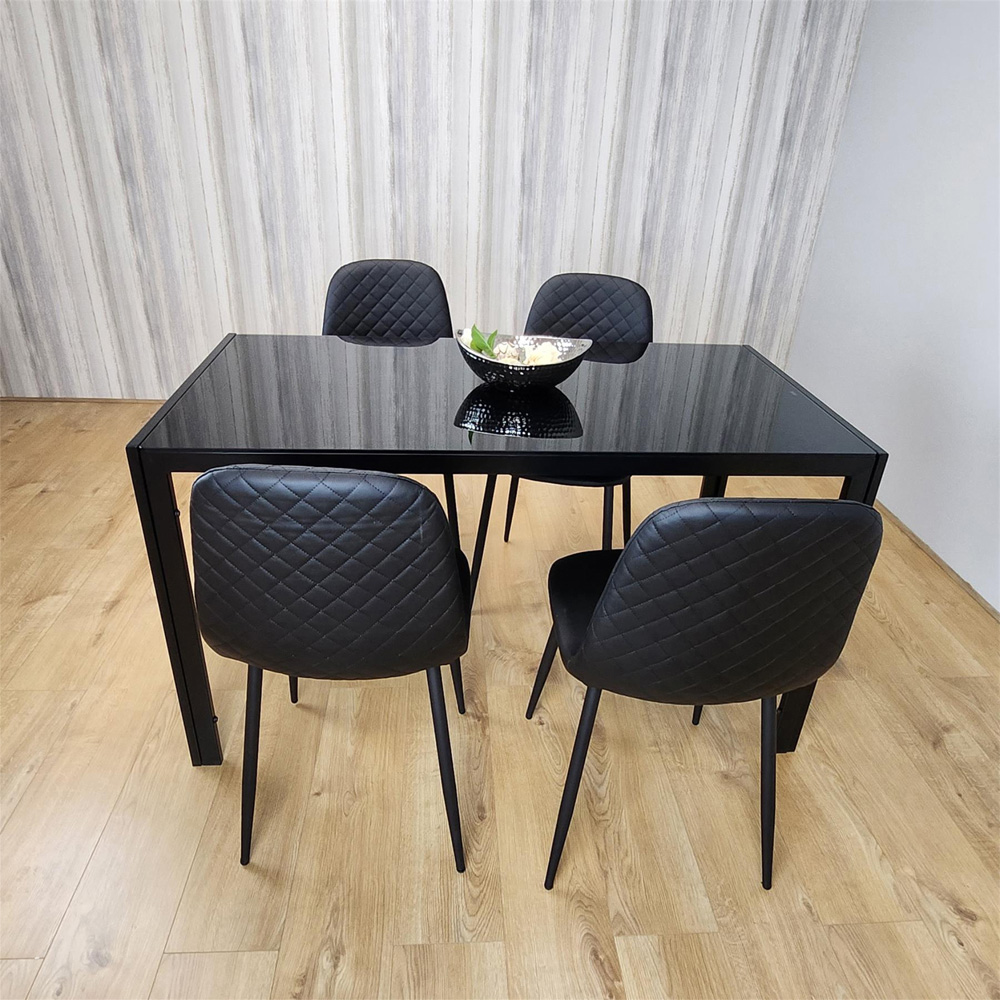 Kosy Koala 4 Seater Glass Faux Leather Dining Set Black Image 2