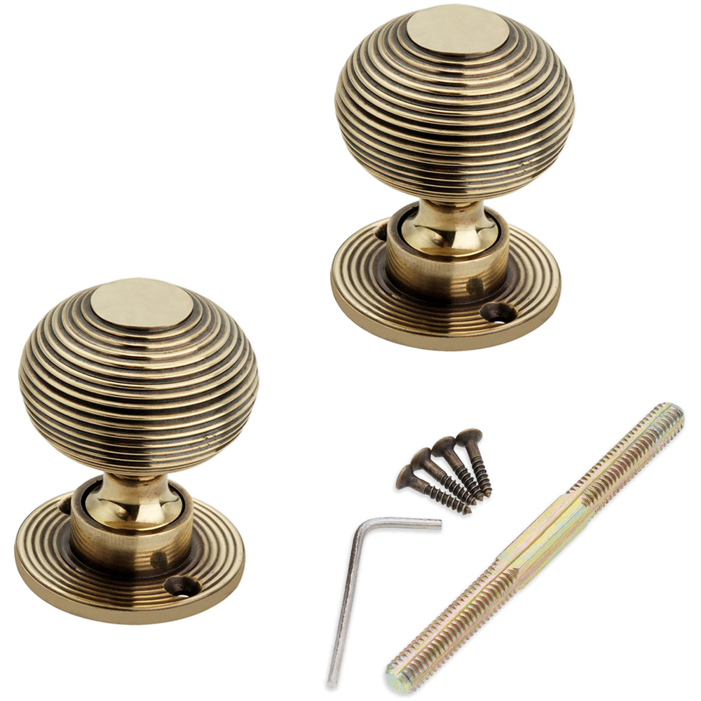 Spira Brass Aged Brass Beehive Small 50mm Rim and Mortice Door Knob 2 Pack Image 4