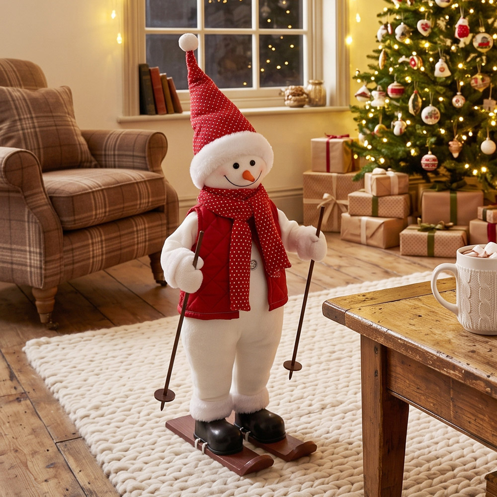 HOMCOM Singing and Skiing Santa Claus with Ski Board and Poles Christmas Decoration 2ft Image 3
