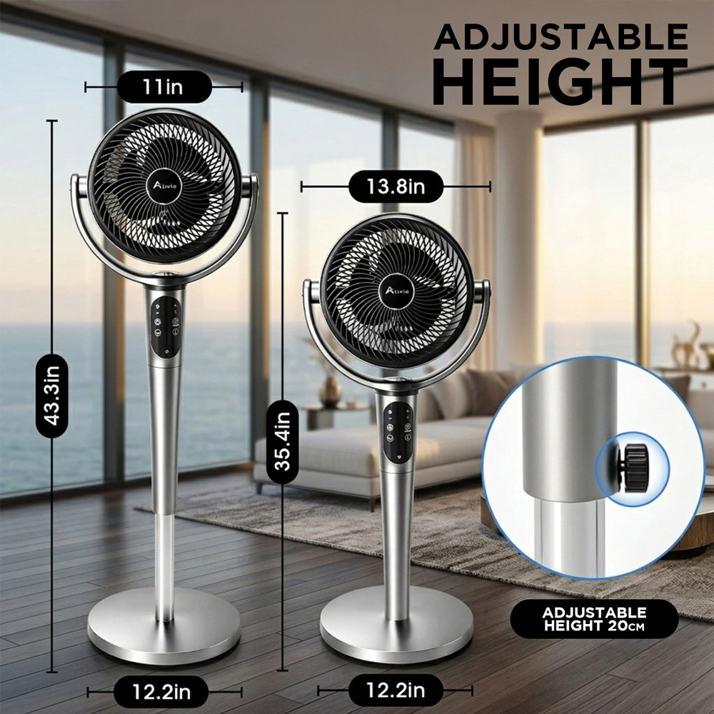 Alivio Silver 8 Speed Adjustable Silent Oscillating DC Pedestal Fan with Remote Image 9