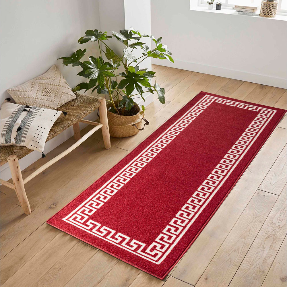 Desire Rugs Havana Red and White Greek Key Anti Slip Door Mat 150 x 80cm Image 2
