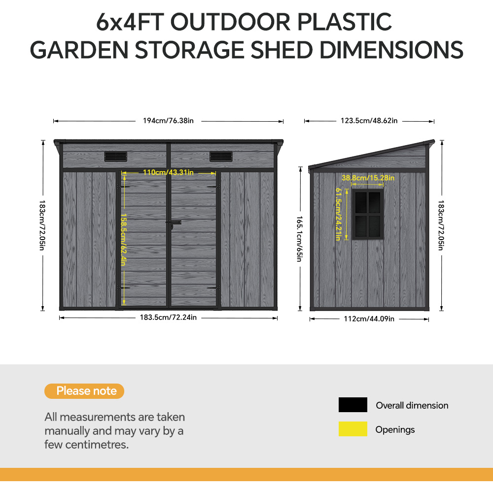 Living and Home 6x4ft Sloped Plastic Garden Storage Shed with Window Image 7