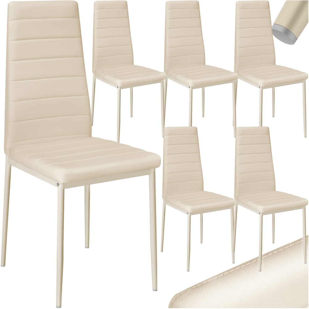 tectake Set of 6 Beige High Backrest Padded Dining Chair Image 2