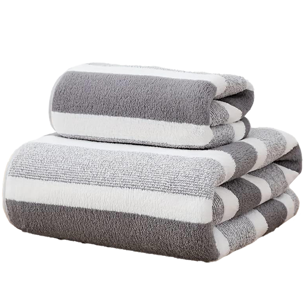 Dyzi Grey Striped Ultra Absorbent Quick Dry Hand and Bath Towel Set Image 1