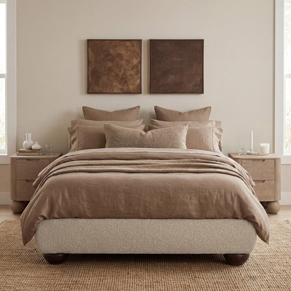 LPD Home Soller Porridge Double Chenille Tweed Fabric Bed Image 1