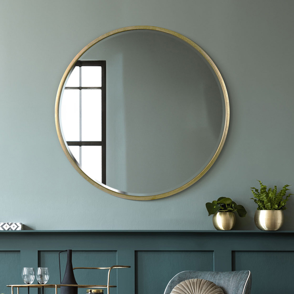 MirrorOutlet Rowan Gold Bevelled Round Wall Mirror 100 x 100cm Image 2