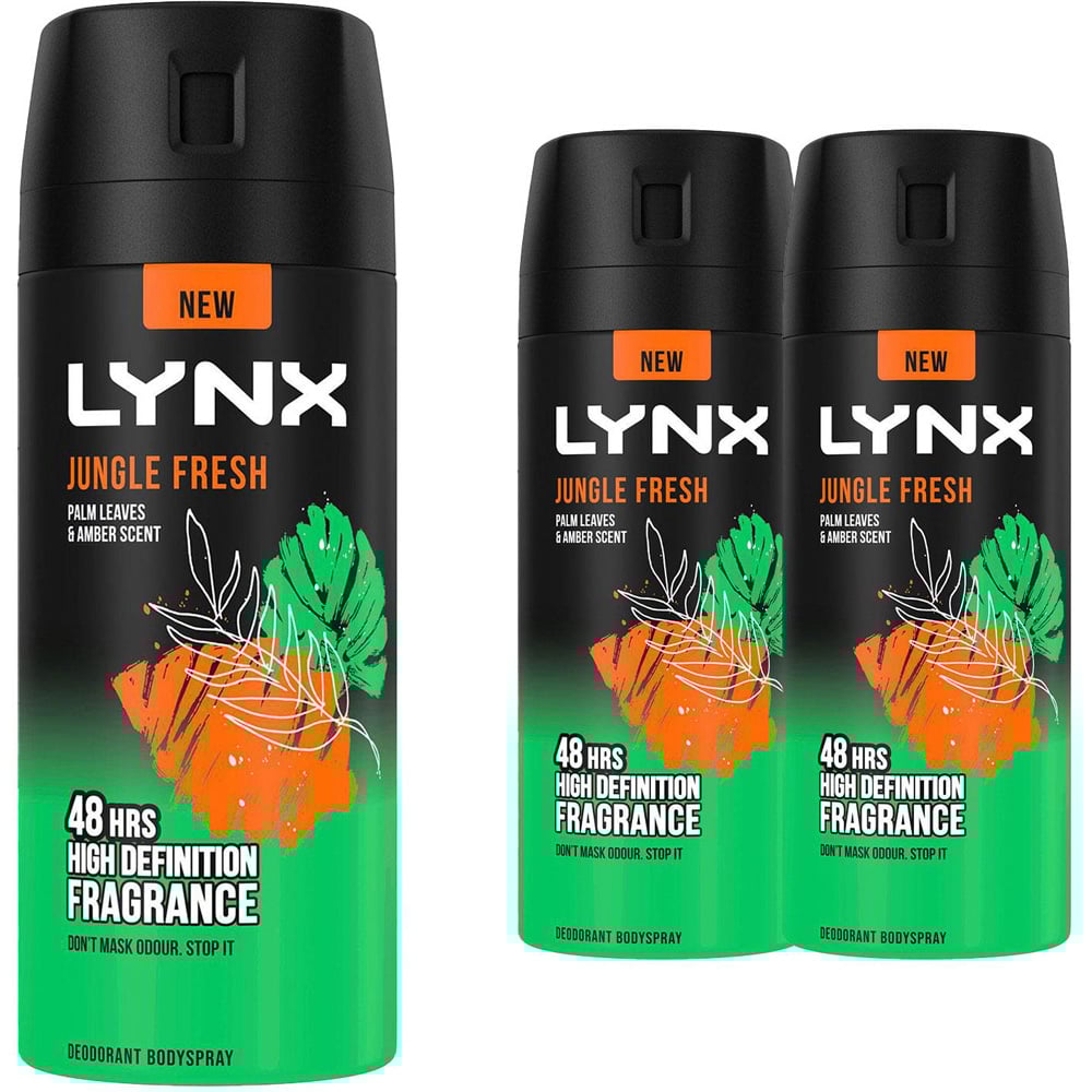 Lynx Body Spray Jungle Fresh 48H High Definition Fragrance Deodorant Spray 150ml 3 Pack Image 1