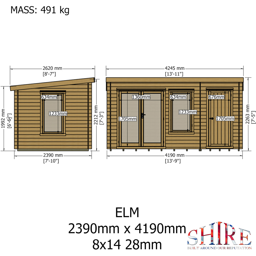 Shire Elm 8 x 14ft Contemporary Style Dual-Purpose Pent Log Cabin with Integral Storage Image 9