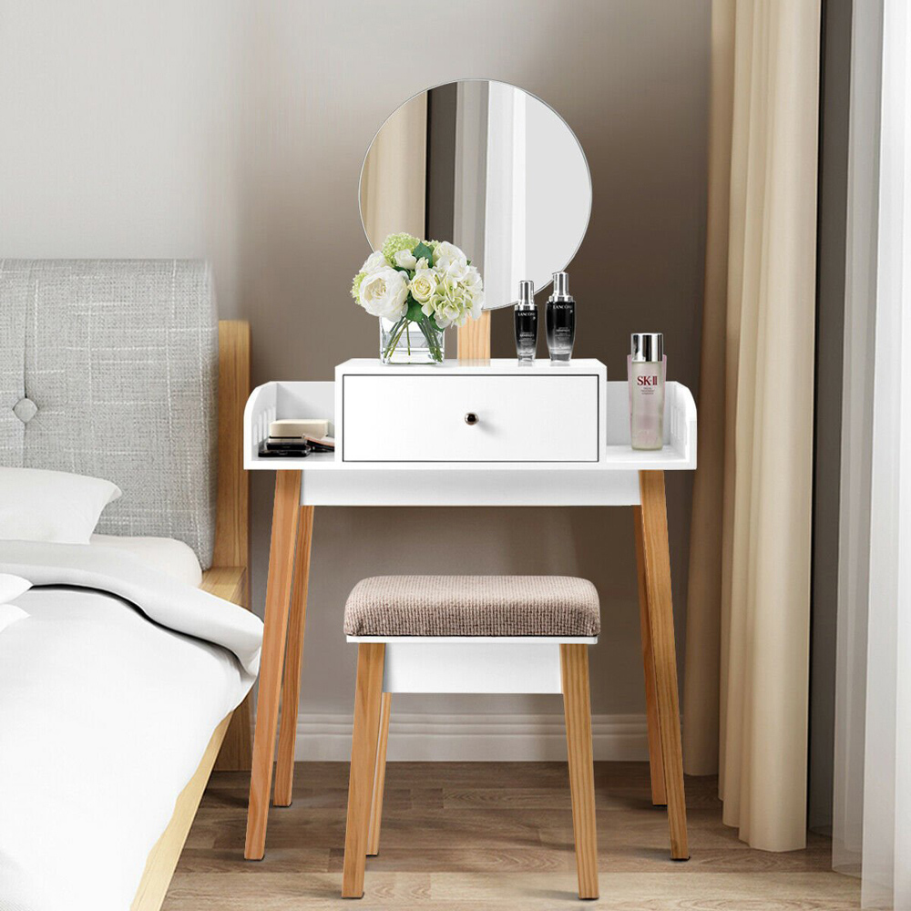 Costway Single Drawer Adjustable Mirror Dressing Table Set Wilko