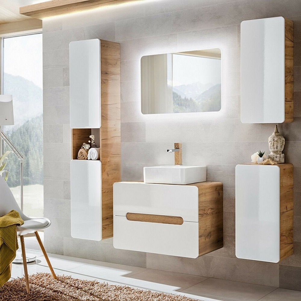 Impact Furniture Aruba White Gloss and Oak Wall Mounted Vanity Unit 800mm Image 8