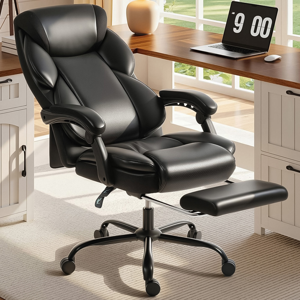 Portland Black Height Adjustable Office Chair with Footrest and Castors Image 1