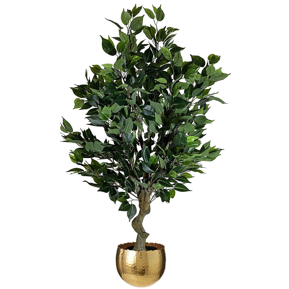 Leaf Realistic Ficus Bush Artificial Plant in Gold Curve Planter 100cm Image 1
