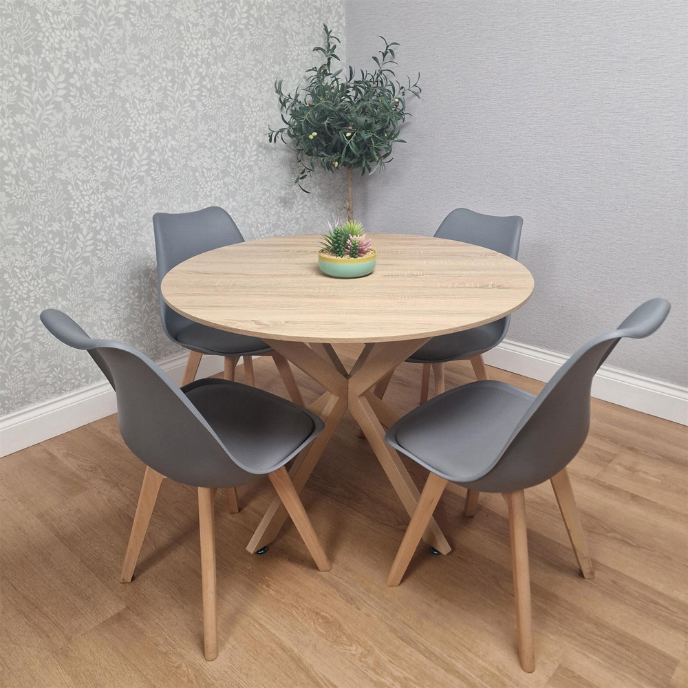Kosy Koala 4 Seater Wood Effect Faux Leather Round Dining Set Grey Image 7
