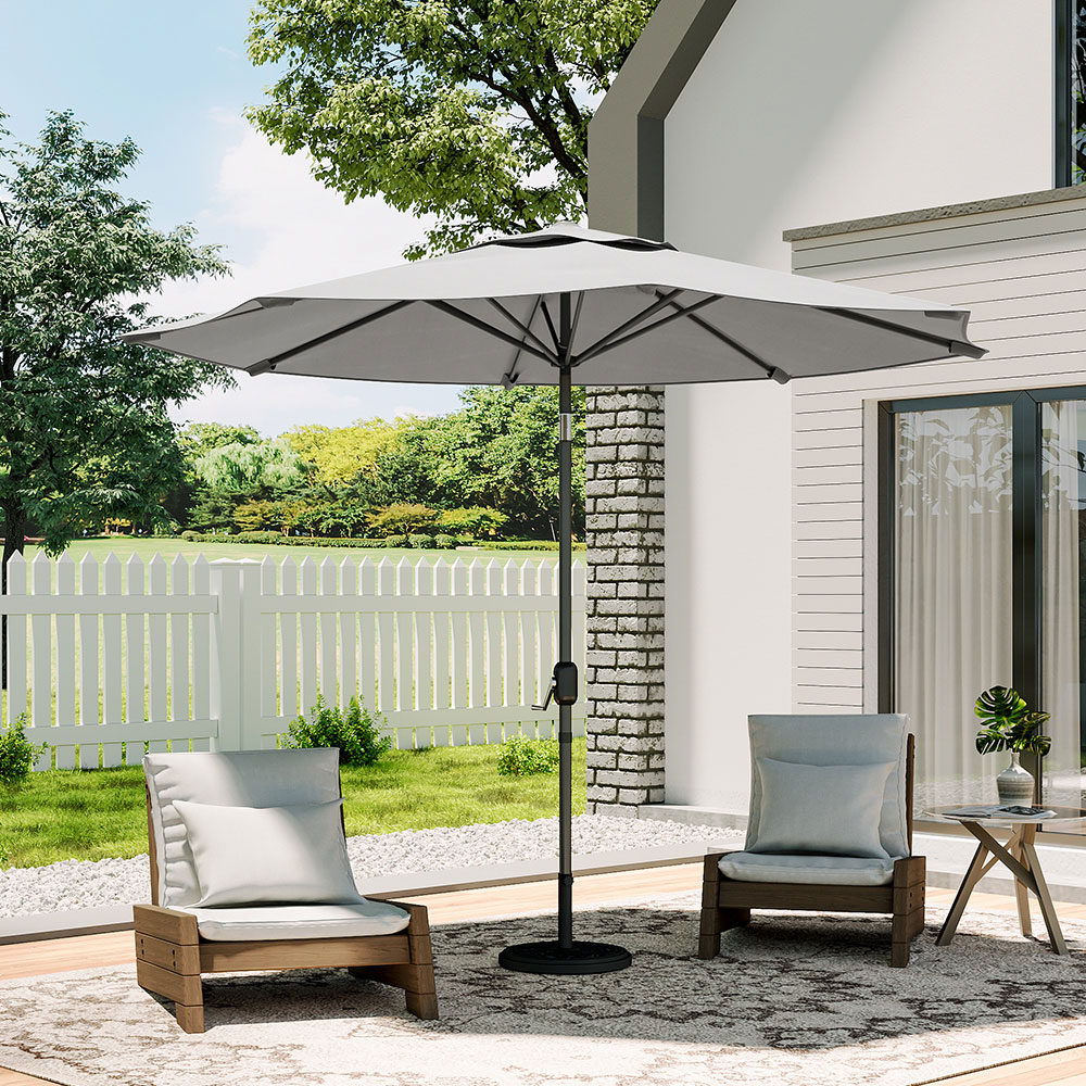 Living and Home Light Grey Round Crank Tilt Parasol Floral Round Base 3m Image 2