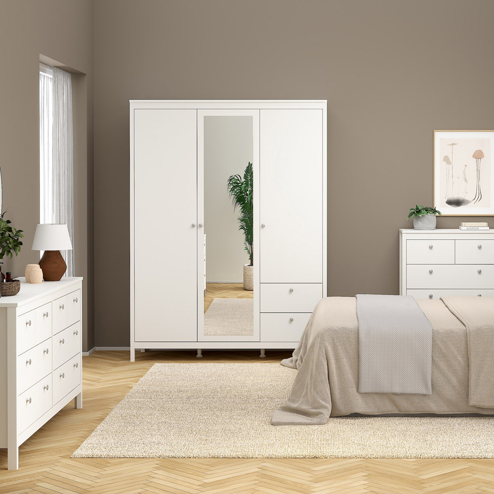 Florence Madrid 3 Door 2 Drawer White Wardrobe with Mirror Door Image 5