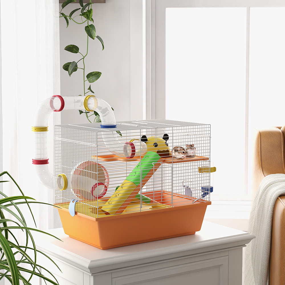 PawHut Orange 3 Tier Dwarf Hamster Cage Wilko