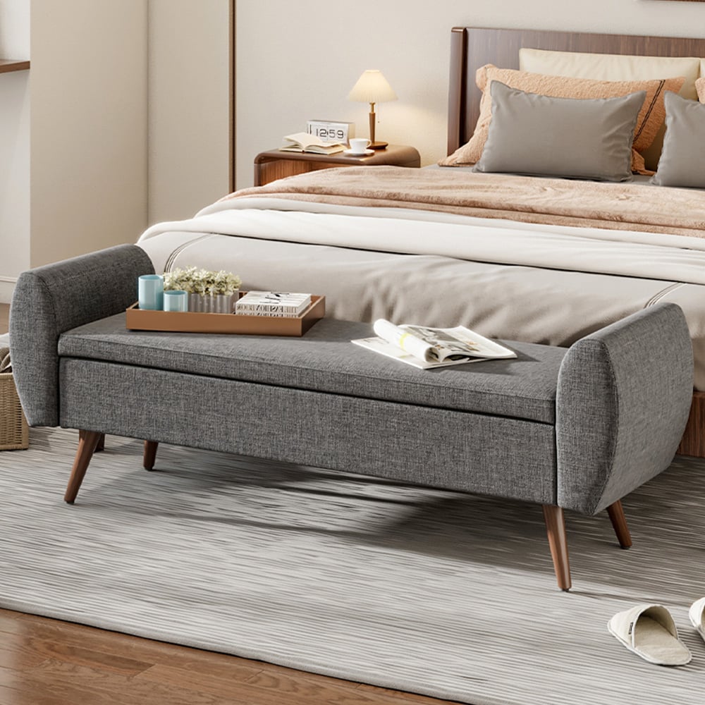 Living and Home Grey Linen Upholstered Storage Bench