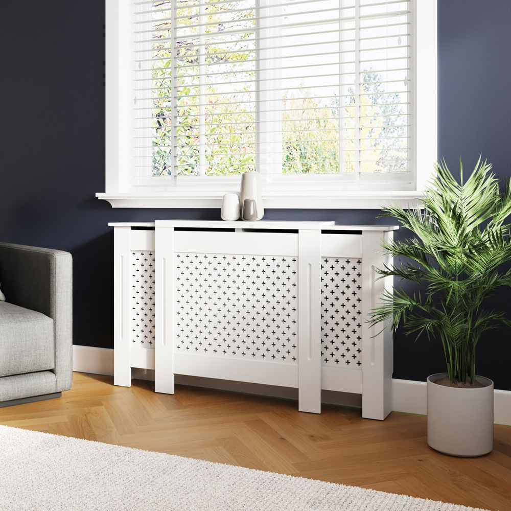 GFW Heidi White Lattice Panel Design Adjustable Radiator Cover Image 3