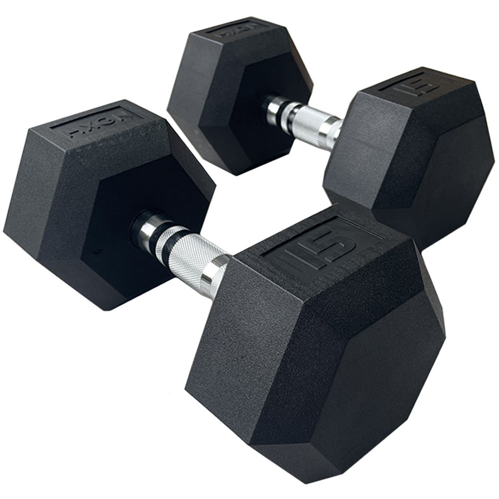 HXGN Pro Hex Black Dumbbell 15kg 2 Pack Image 1