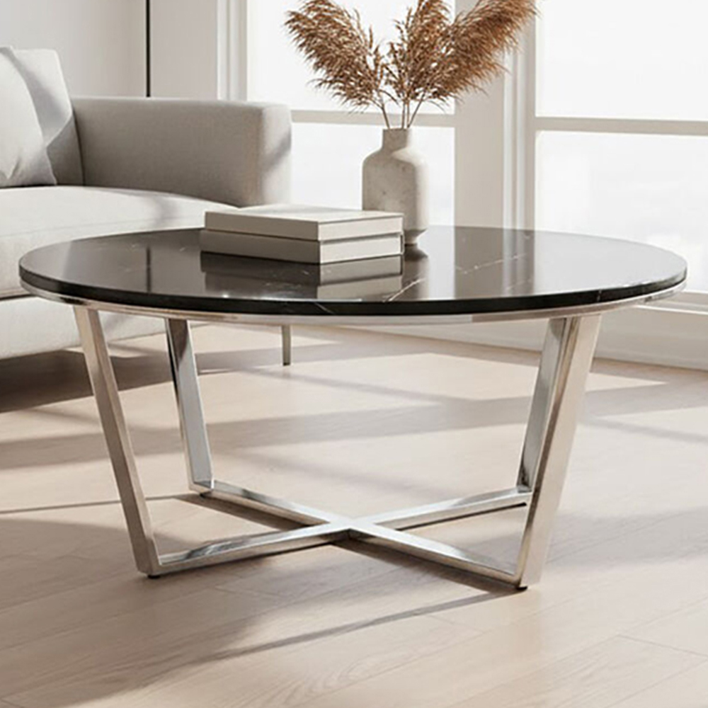 Premier Housewares Allure Black Faux Marble Top Round Coffee Table Image 1