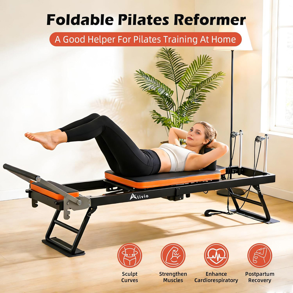 Alivio Foldable Full Body Pilates Reformer Workout Machine with Adjustable Pulley and Foot Pedal Image 3