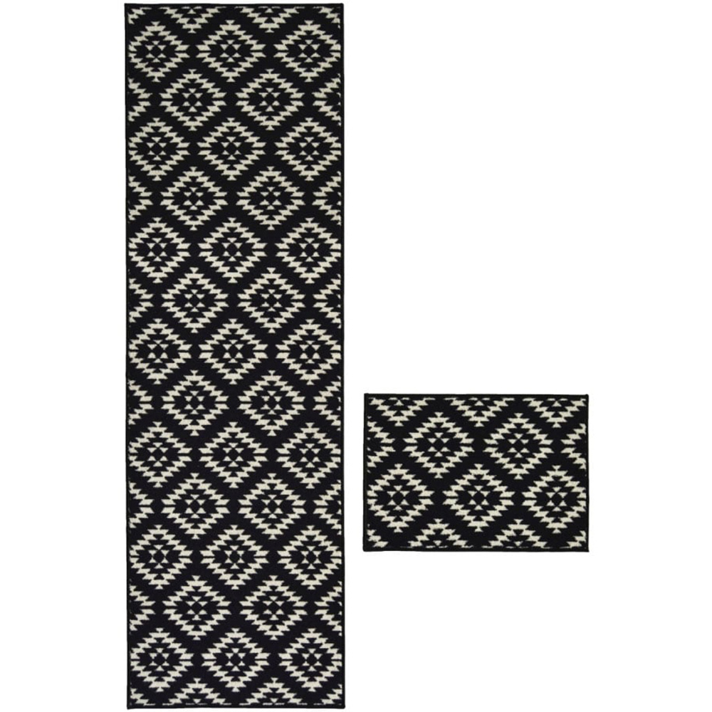 Homemaker Aztec Black Mat and Runner Set 57 x 40cm and 57 x 180cm Image 1