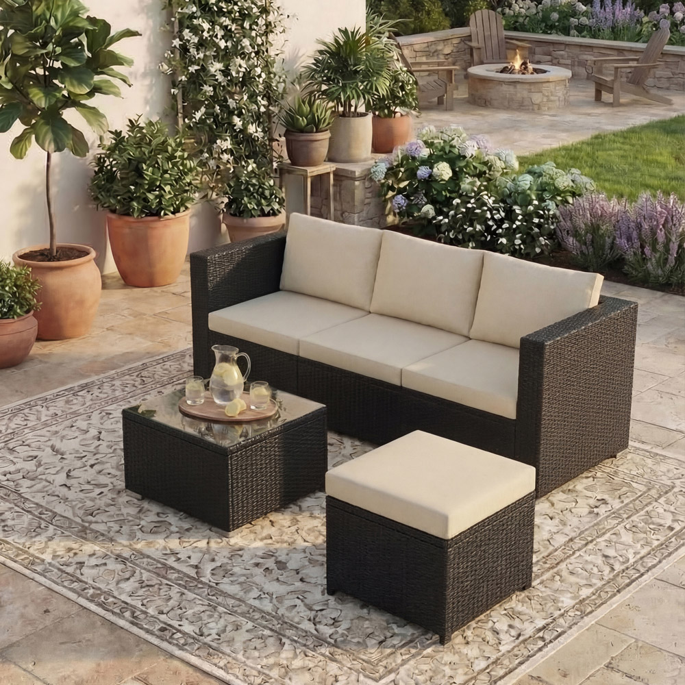 GARDEN VIDA Hampton 4 Seater Black PE Rattan Garden Corner Lounge Set with Cover Image 3