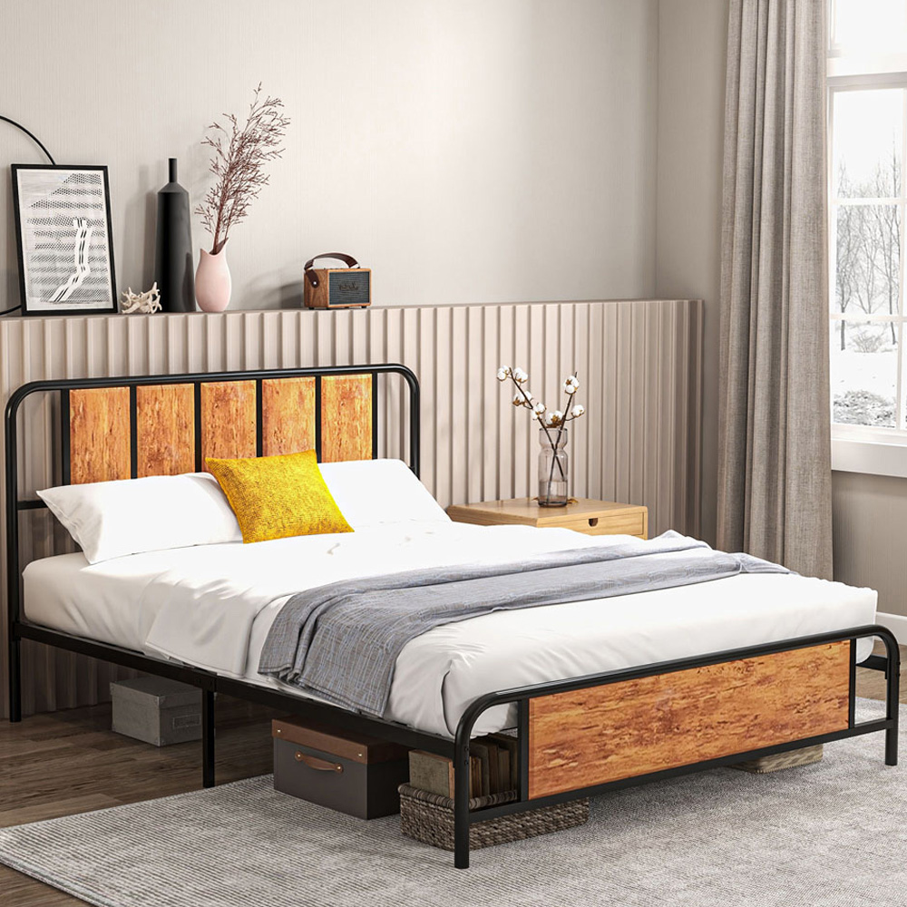 Portland King Size Rustic Brown Steel Bed Frame Image 1