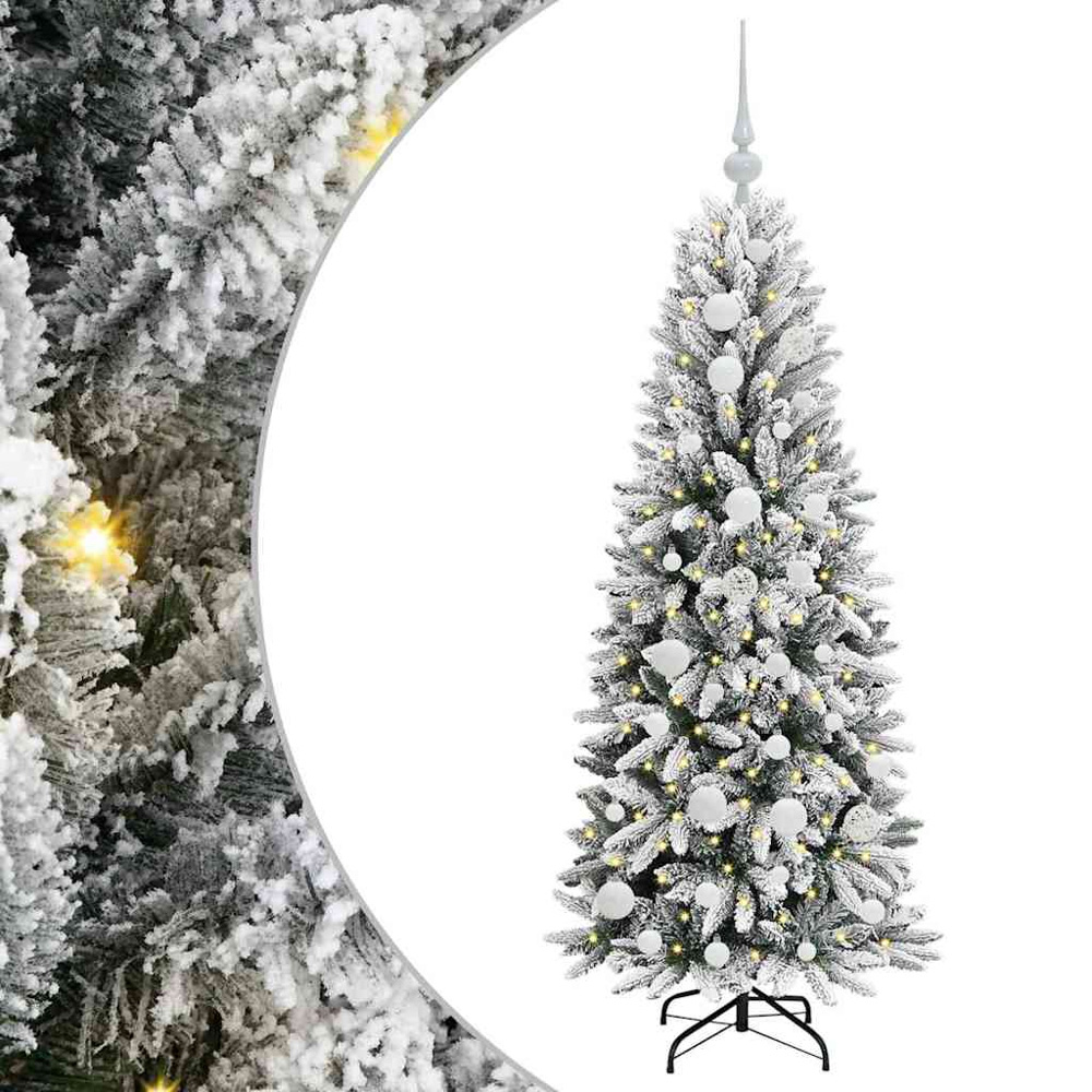 vidaXL Pre-Lit White Baubles Artificial Snow Flocked Christmas Tree 4ft Image 2