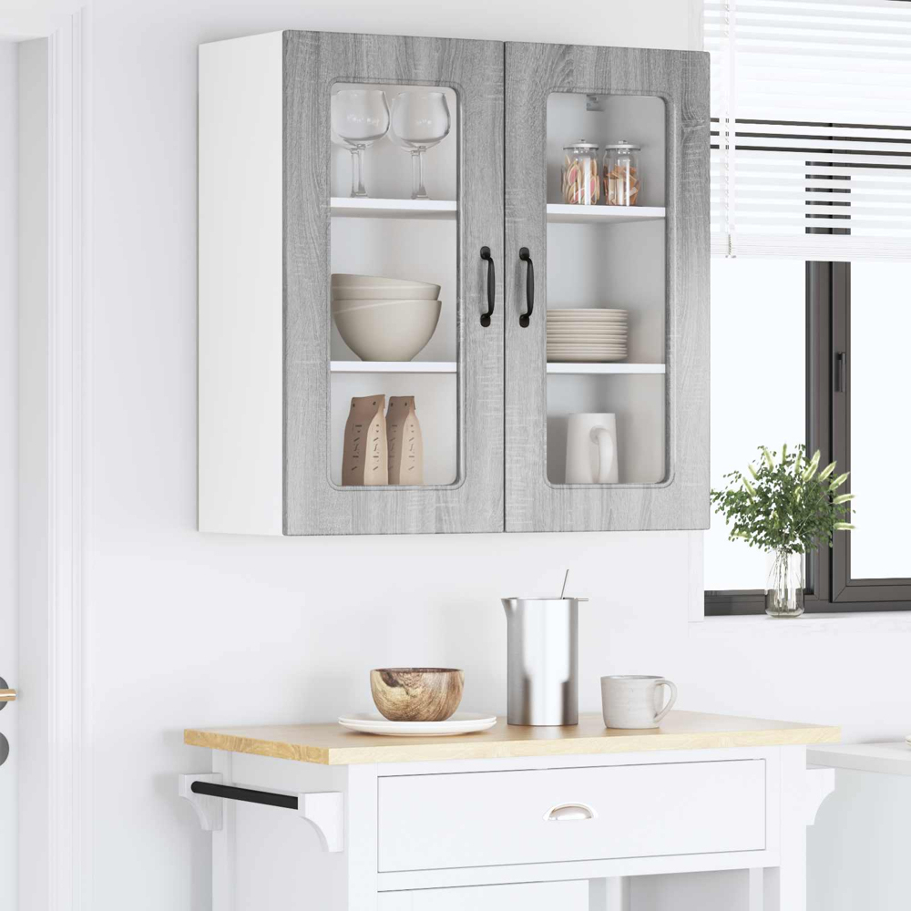 vidaXL 2 Glass Door Grey Sonoma Kitchen Wall Cabinet Image 9