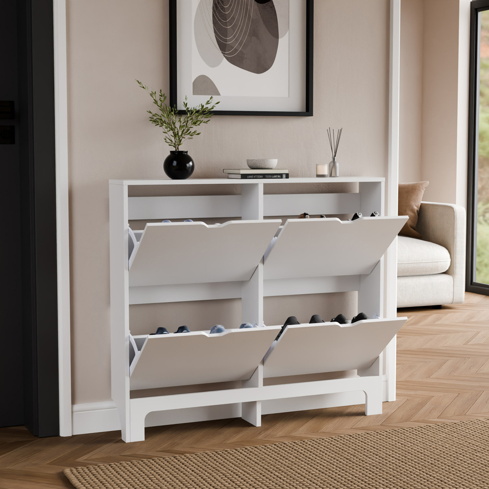 GFW White Narrow 4 Drawer Shoe Cabinet Image 3