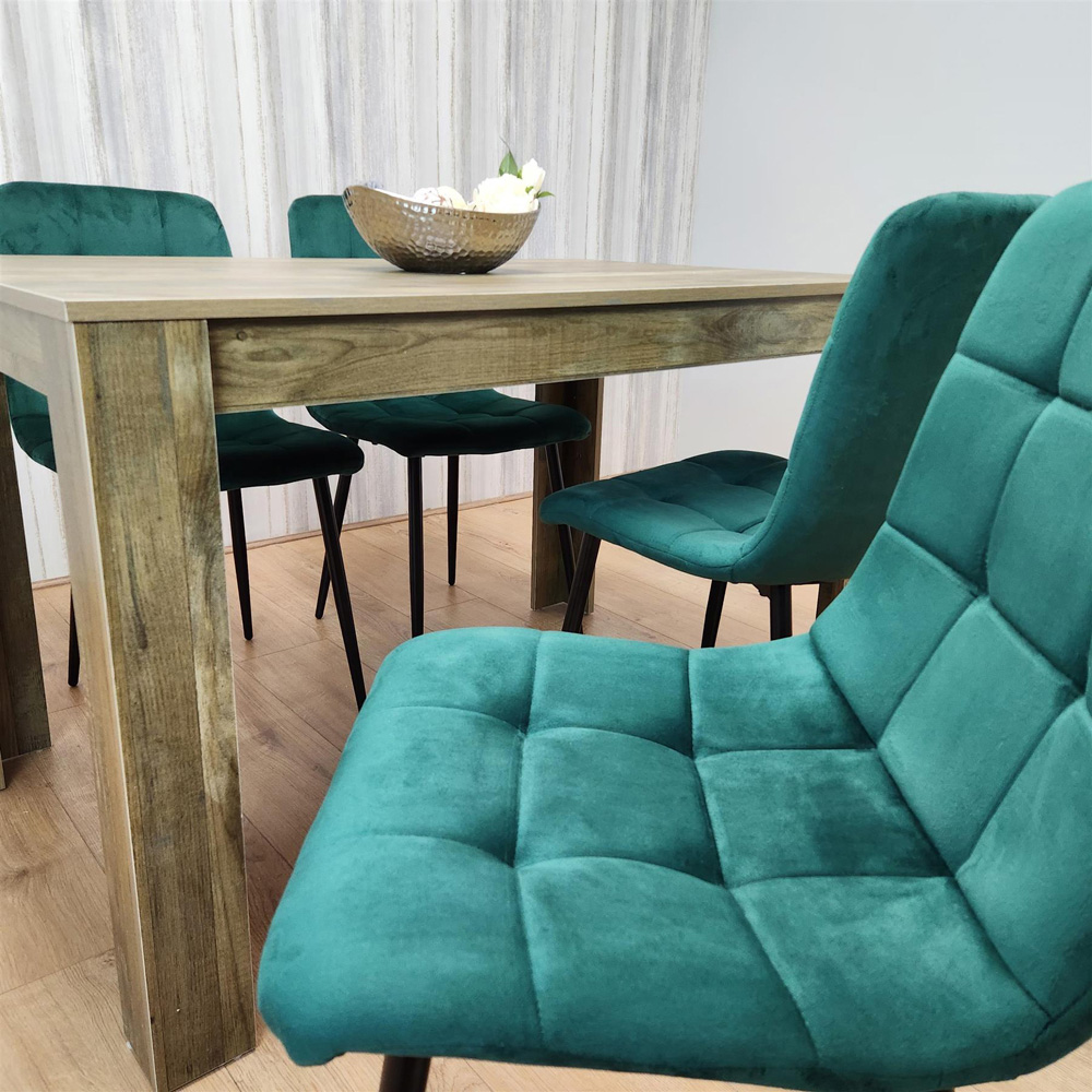 Portland 4 Seater Dining Set Rustic Effect and Green Velvet Image 4